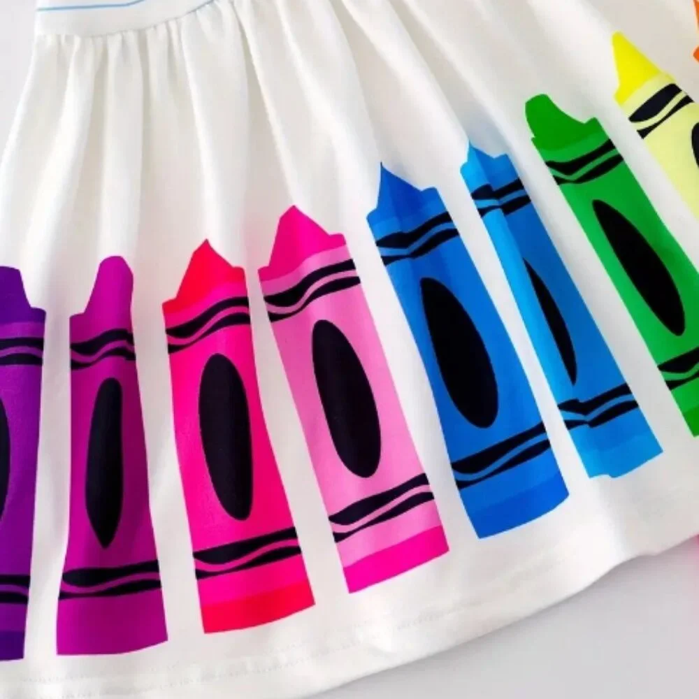 Boutique Back to School Crayon Tunic Dress & Ruffle Shorts Girls Outfit Set